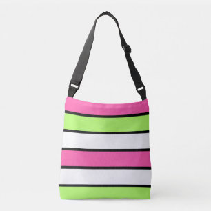 Hot Pink, Lime Green, Black and White Stripes Crossbody Bag