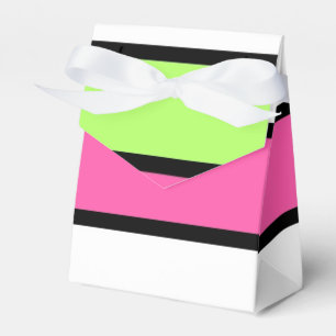 Hot Pink, Lime Green, Black and White Stripes Favour Box
