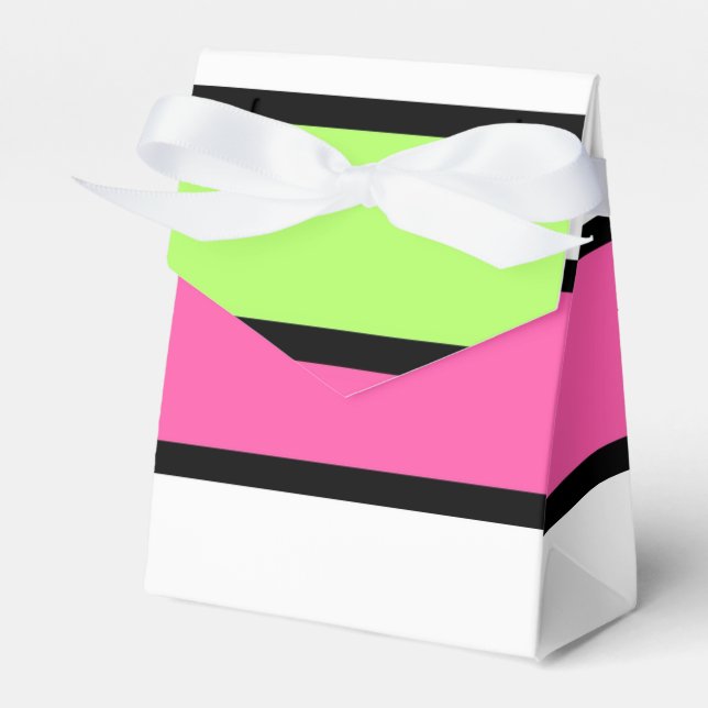 Hot Pink, Lime Green, Black and White Stripes Favour Box (Front Side)