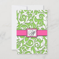 Hot Pink & Lime Green Damask Wedding RSVP Cards