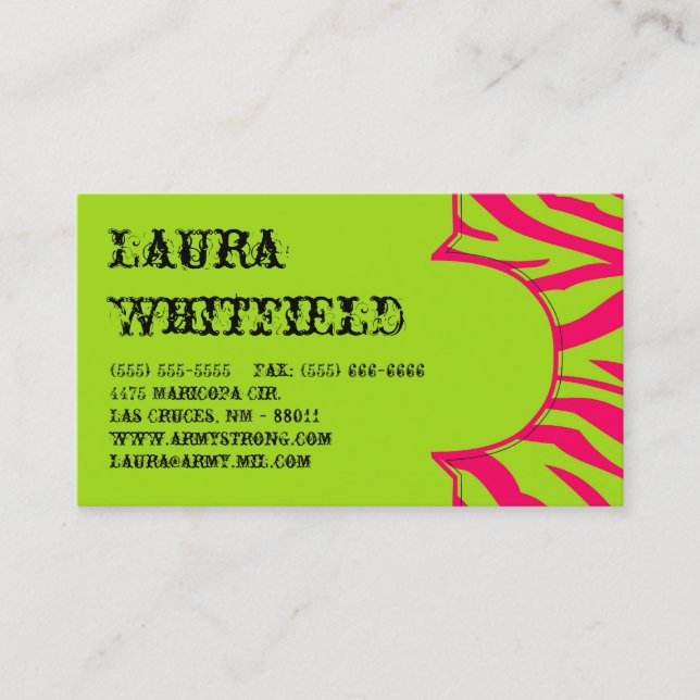 Hot Pink Lime Zebra Print Animal Business Card (Front)