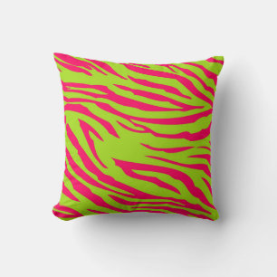 Hot Pink Lime Zebra Print Couch Throw Pillow
