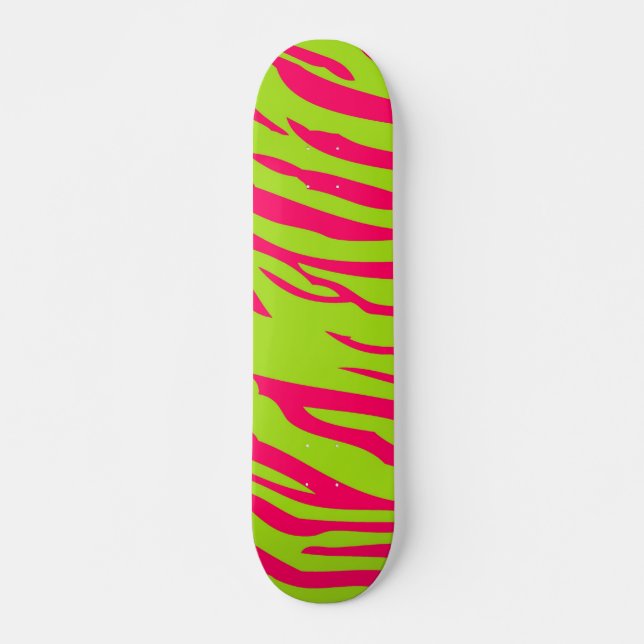 Hot Pink Lime Zebra Print Old School Skateboard (Front)