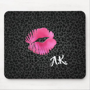 Hot Pink Lipgloss Kiss Black Leopard With Monogram Mouse Pad