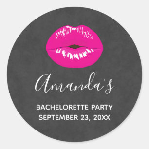 Hot Pink Lips Glamourous Illustration Bachelorette Classic Round Sticker