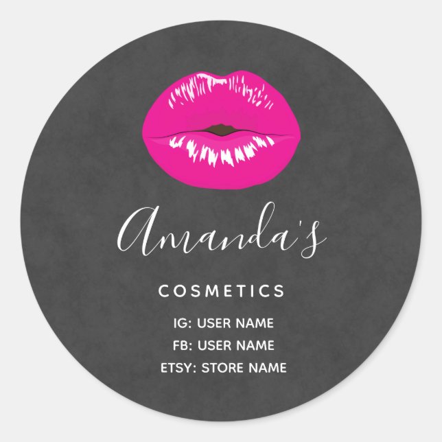 Hot Pink Lips Glamourous Illustration Business Classic Round Sticker (Front)