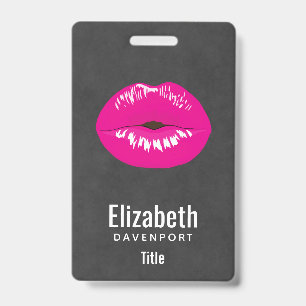 Hot Pink Lips Glamourous Illustration ID Badge