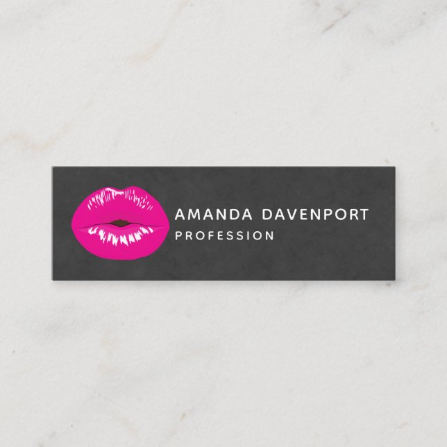 Hot Pink Lips Glamourous Illustration Mini Business Card (Front)