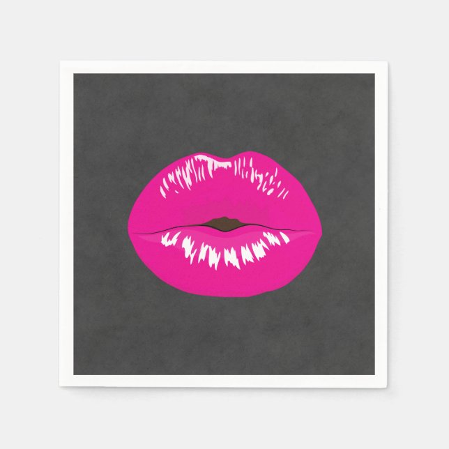 Hot Pink Lips Glamourous Illustration Napkin (Front)