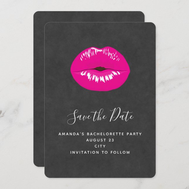Hot Pink Lips Glamourous Illustration Save The Date (Front/Back)