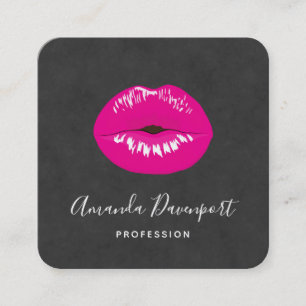 Hot Pink Lips Glamourous Illustration Square Business Card