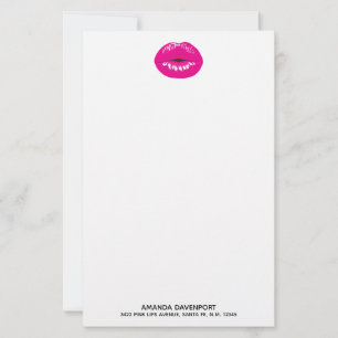 Hot Pink Lips Glamourous Illustration Stationery