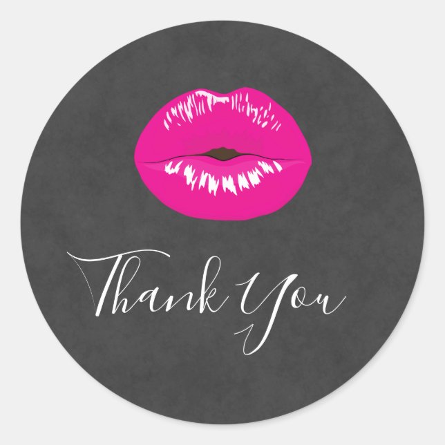 Hot Pink Lips Glamourous Illustration Thank You Classic Round Sticker (Front)