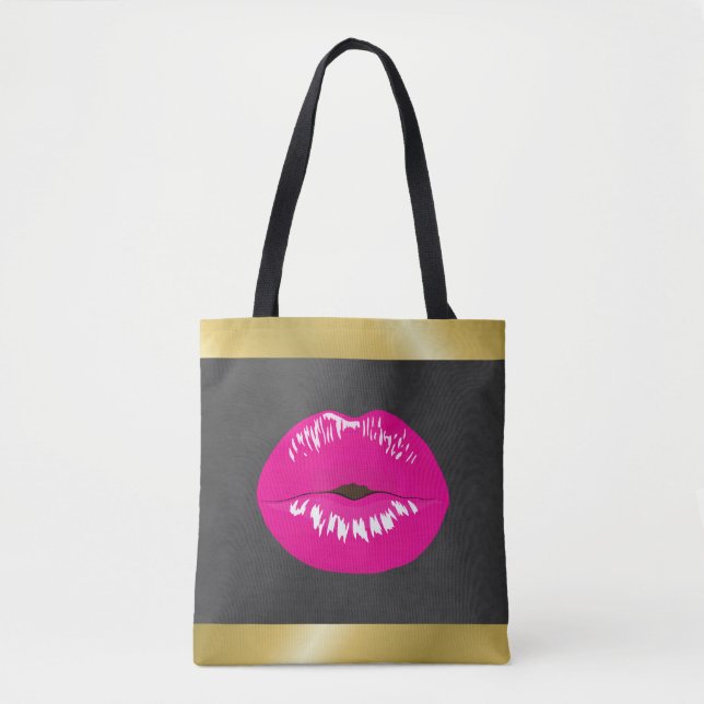Hot Pink Lips Glamourous Illustration Tote Bag (Front)
