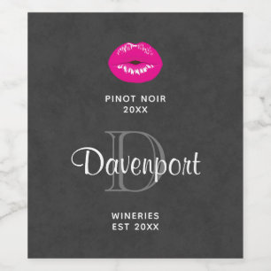 Hot Pink Lips Glamourous Illustration Wine Making Label