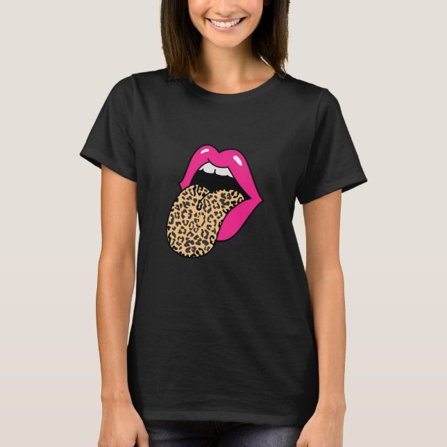 Hot Pink Lips Leopard Tongue T-Shirt (Front)