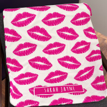 Hot Pink Lips Lipstick Kiss Pattern Fleece Blanket