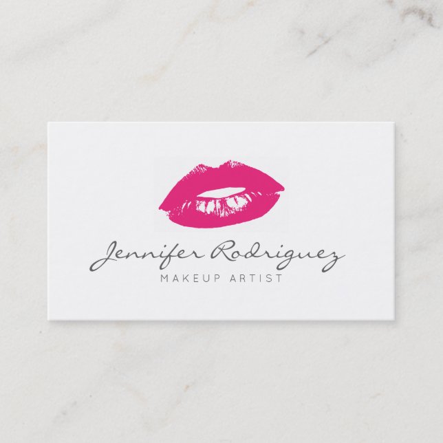 Hot Pink Lips Lipstick Makeup Artist Cosmetic Business Card (Front)