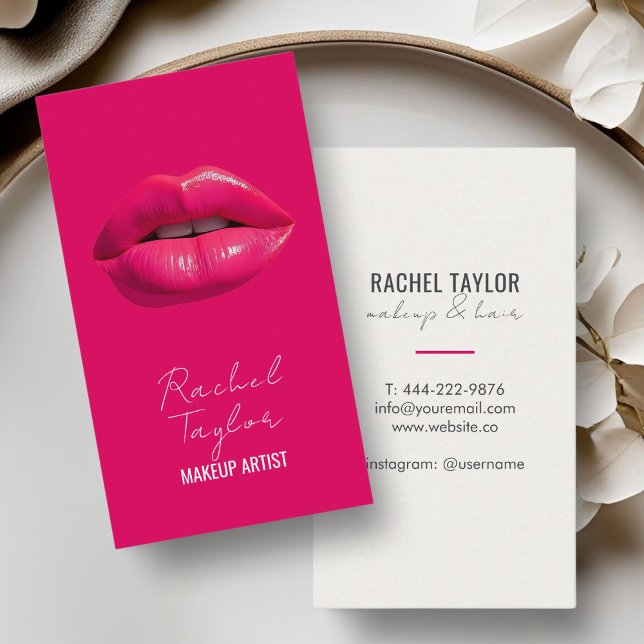 Hot Pink Lips Makeup Business Card (Creator Uploaded)