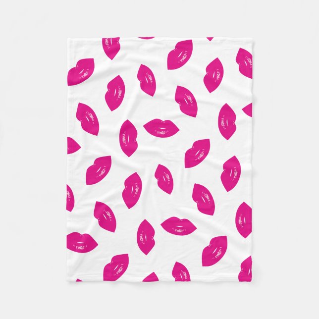 Hot Pink Lips Pattern Chic Lipstick Print Fleece Blanket (Front)