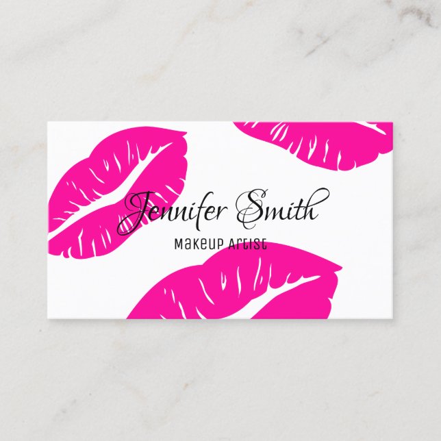 Hot Pink Lips Pattern Makeup Artist Business Card (Front)