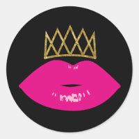 Hot Pink Lips Royal Gold Crown Modern Black
