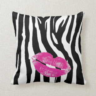 Hot Pink Lips Zebra Print Cushion
