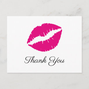 Hot Pink Lipstick Kiss Elegant Thank You Postcard