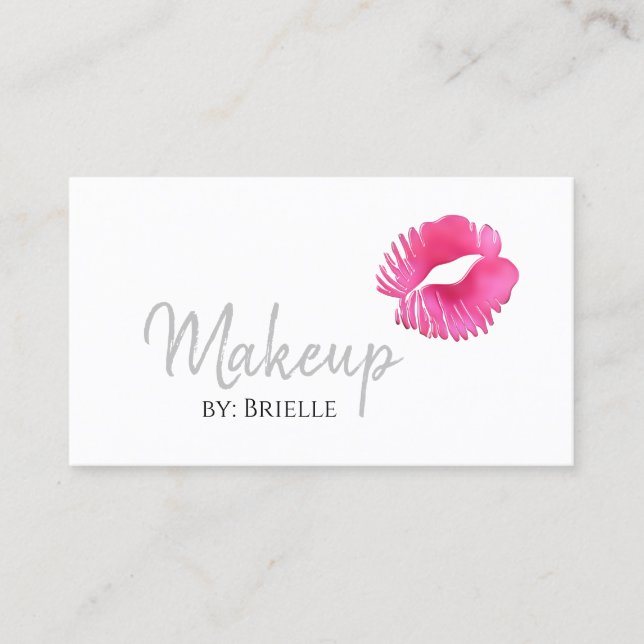 Hot Pink Lipstick Kiss Modern Makeup Artist Business Card (Front)