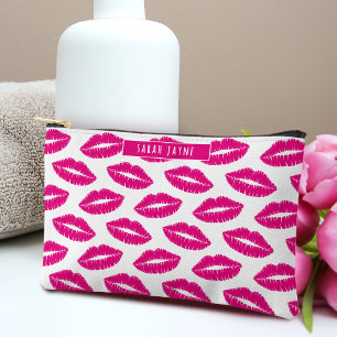 Hot Pink Lipstick Kiss Pattern Cosmetic Accessory Pouch