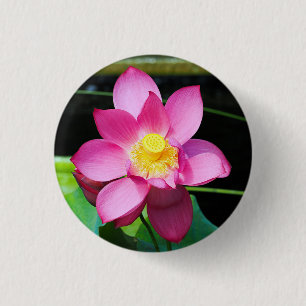 Hot Pink Lotus Flower 3 Cm Round Badge
