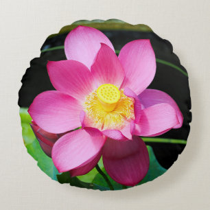Hot Pink Lotus Flower Round Cushion