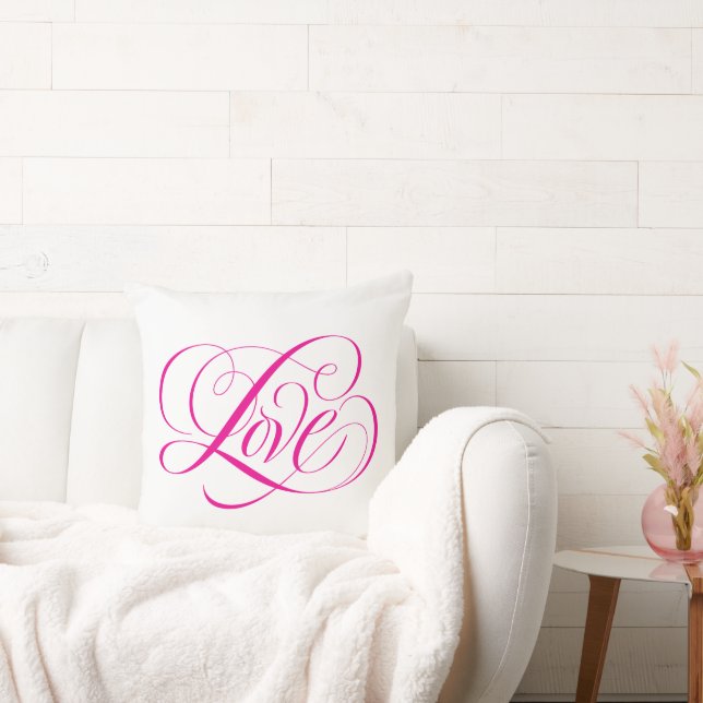 Hot Pink LOVE Calligraphy Lettering Valentine Cushion (Couch)