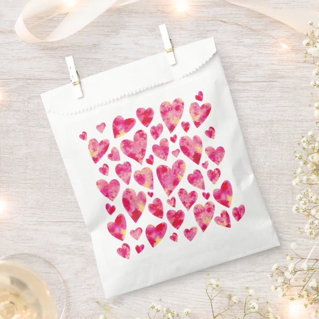Hot Pink Love Heart Pattern Favour Bags (Clipped)