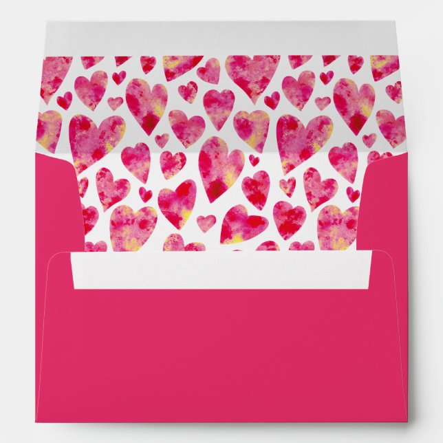 Hot Pink Love Heart Pattern lined Envelope (Back (Bottom))