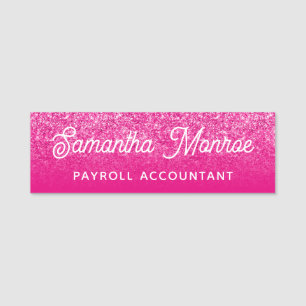 Hot Pink Luxury Glitter Ombre Name Tag