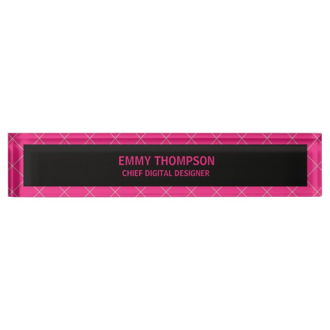 Hot Pink Magenta Company Business Job Title Nameplate (Front)