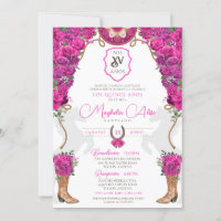 Hot Pink Magenta Floral Western Charro Quinceañera