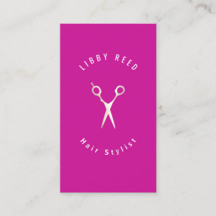 Hot Pink Magenta Modern Hairstylist Gold Scissors Business Card