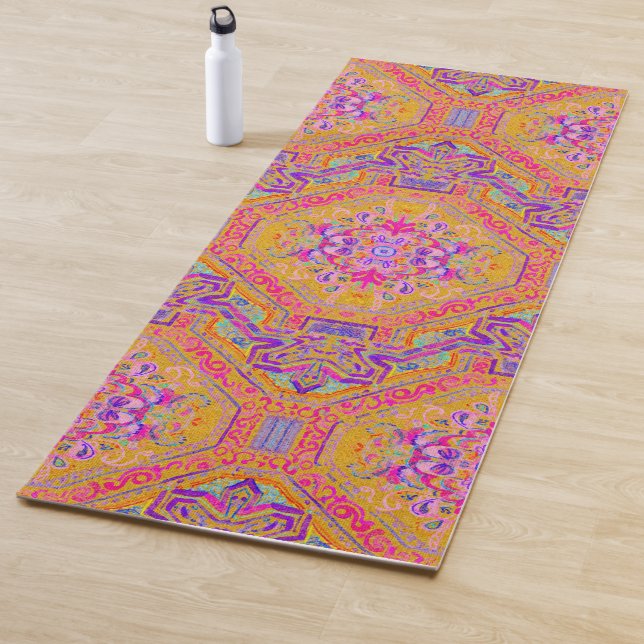 Hot Pink Magic Carpet/ Orange Blue Plaid Yoga Mat (In Situ)