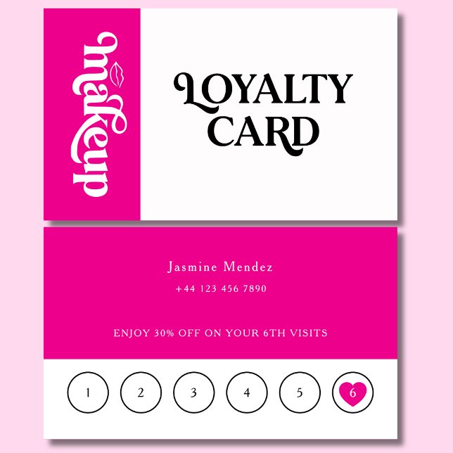 Hot Pink Makeup 6 Visits Client Loyalty Card  (Creator Uploaded)