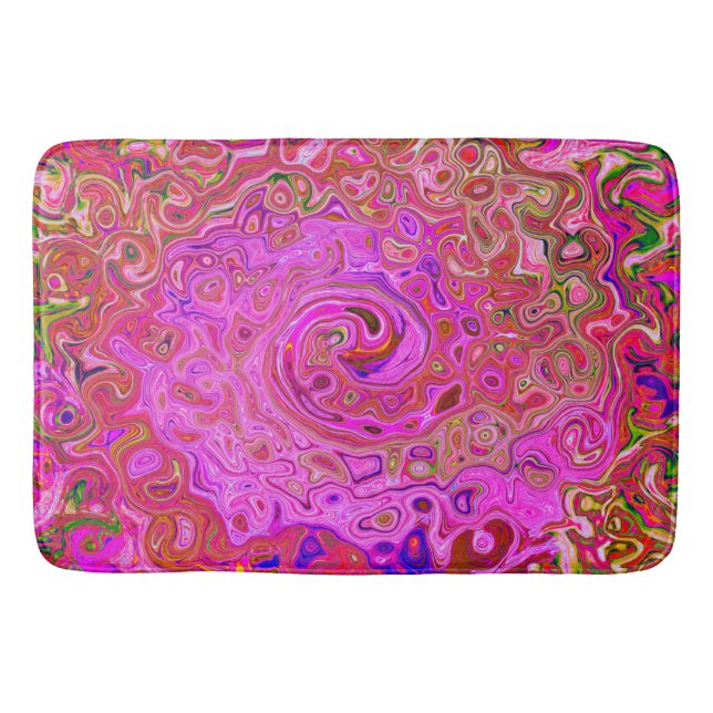 Hot Pink Marbled Colours Abstract Retro Swirl Bath Mat (Front)