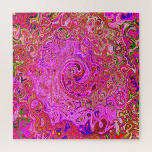 Hot Pink Marbled Colours Abstract Retro Swirl Jigsaw Puzzle