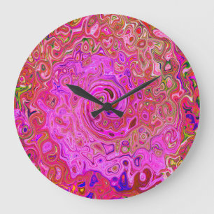 Hot Pink Marbled Colours Abstract Retro Swirl Large Clock