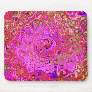 Hot Pink Marbled Colours Abstract Retro Swirl Mouse Pad