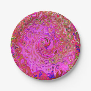 Hot Pink Marbled Colours Abstract Retro Swirl Paper Plate