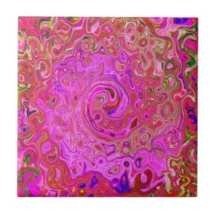 Hot Pink Marbled Colours Abstract Retro Swirl Tile