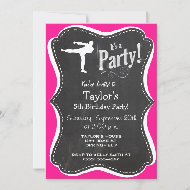 Hot Pink Martial Arts Invitation (Front)