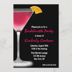 Hot Pink Martini Bachelorette Party Invitation