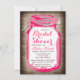 Hot Pink Mason Jar Bridal Shower Invitations